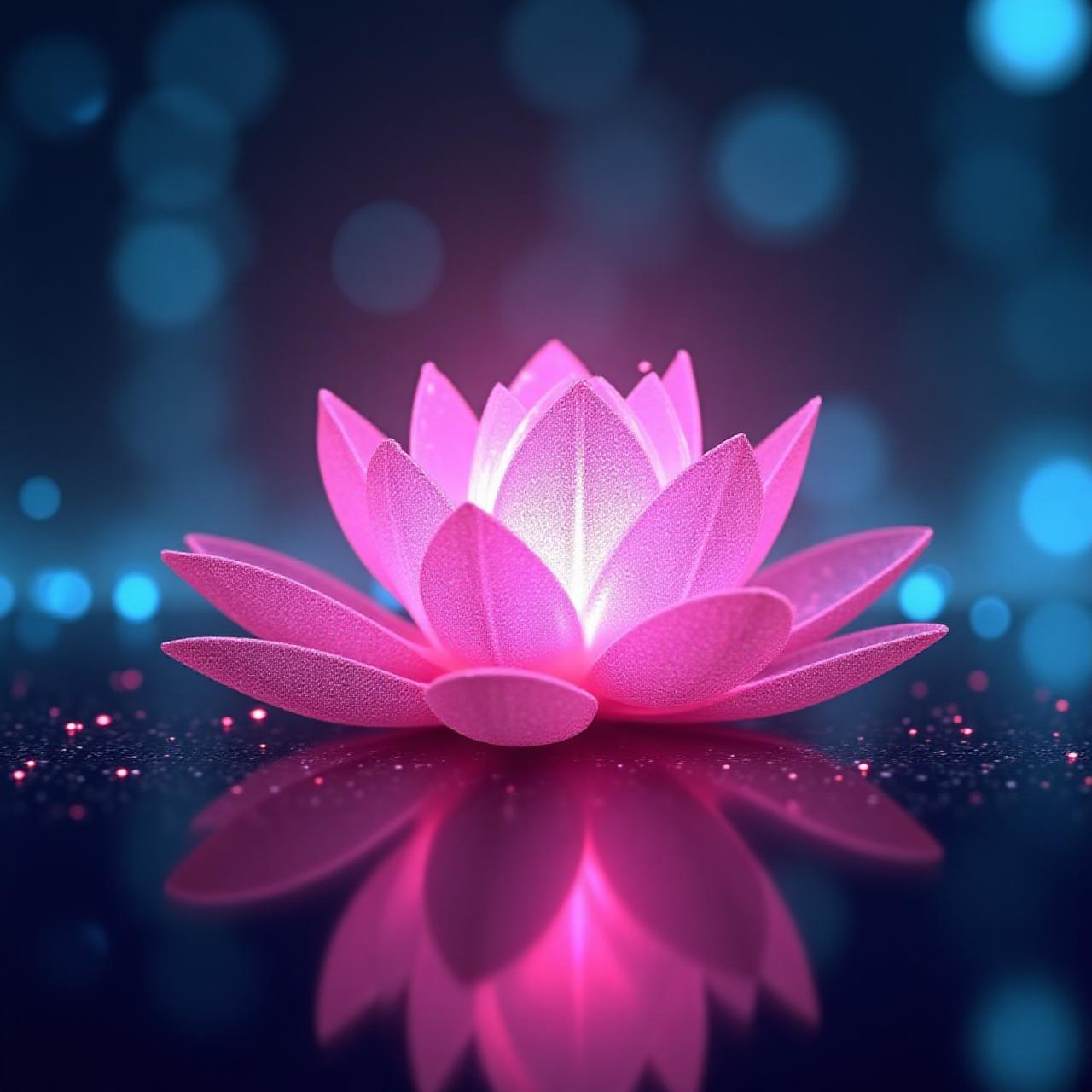 Holographic glowing lotus flower with AI data streams